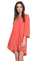 Shift Embroidered Spring Summer Round Neck Rayon  Dress