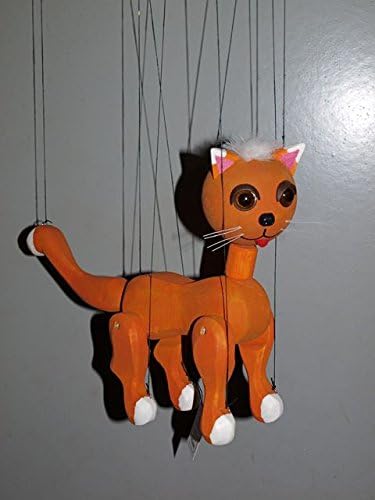CAT #2 Orange Loutka Marionette String Puppets Approx 18" High Hand Made In Prague Czech Republic