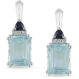 10k Gold Blue Topaz Sapphire and Diamond Earrings by Amour