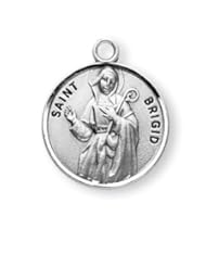 Sterling Silver Round St. Brigid of Ireland w/ 20" Chain Patron Saint Oval 7/8" Medal Pendant Necklace w/ Gift Box 7/8"x3/4" Patron Saint St. Medal Pendant Necklace In Gift Box
