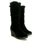 Spy Love Buy Bottes et fourrure - hauteur genoux - talons compens&eacute;s "Victoria"