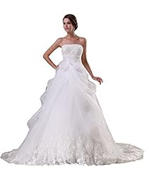 Strapless Off the Shoulder Organza/Silk Backless Beaded Lace-Up Evening Dress  with a Chapel Train 