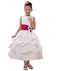 Girls A-line Taffeta Scoop Neck Natural   Waistline Lace Ankle Length Flower-Girl Dress  With a Sash 