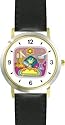 Shabbos or Sabbath Table Symbols No.2 Judaica Jewish Theme - WATCHBUDDY&reg; DELUXE TWO-TONE THEME WATCH - Arabic Numbers - Black Leather Strap-Children's Size-Small ( Boy's Size & Girl's Size )