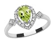 10k White Gold, August Birthstone, Peridot and Diamond Pear Shaped Ring