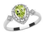 10k White Gold, August Birthstone, Peridot and Diamond Pear Shaped Ring