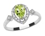 10k White Gold, August Birthstone, Peridot and Diamond Pear Shaped Ring, Size 9