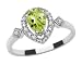 10k White Gold, August Birthstone, Peridot and Diamond Pear Shaped Ring, Size 7