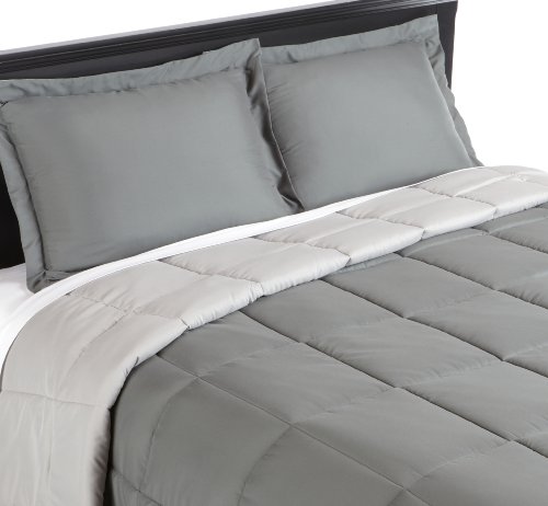Pike Street Microfiber Reversible Down Alternative King Comforter Set, Charcoal/Light Grey