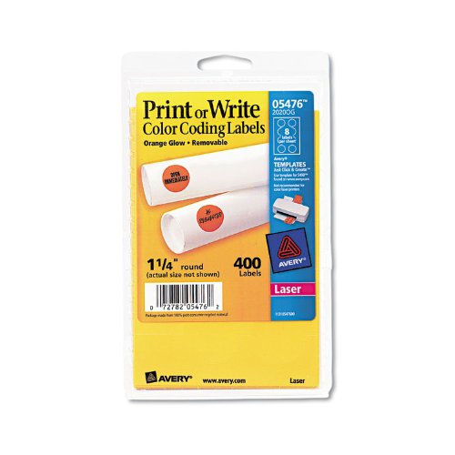 Avery Neon Orange Removable Color Coding Labels 5476, 1-1/4