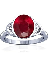 18K White Gold Oval Cut Ruby Three Stone Ring
