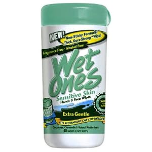Wet Ones Sensitive Skin Hands & Face Wipes, 40 Count Canister (Pack of 6)