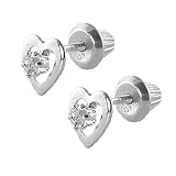 Child's Sterling Silver Open Heart CZ Diamond Stud Earrings