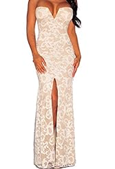 Strapless Polyester/Spandex Slit Plunging Neck Spring Summer Winter Evening Dress/Wedding Dress 