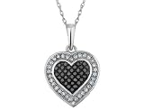 Black and White Diamond Pave Heart Pendant 1/4 Carat (ctw) in White Gold with Chain