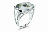 14K White Gold Hand-Crafted Designer Ring, Centered with a Semi-Precious Green Amethyst Color Stone and Enhanced with Pave Set Diamonds.
