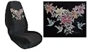 Car Truck SUV Hummingbird Print Seat Covers 2 Black Universal Hummingbird with Floral Print Vehicle Bucket Seatcovers