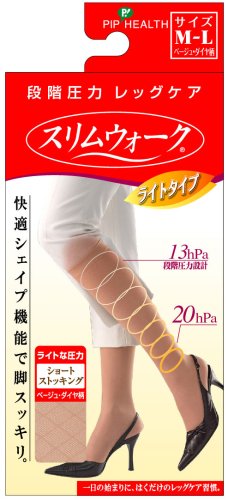 ピップ スリムウォーク ライトタイプ ショートストッキング ベージュ ダイヤ柄 M-L