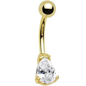 Gold Plated Clear 7mm CZ Teardrop Belly Ring