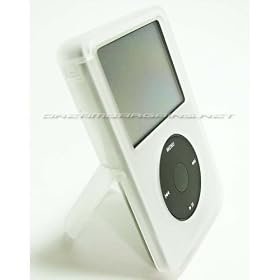 DB Premium iPod Classic 80gb 120gb / iPod Video 30gb Crystal Case with Kickstand - CLEAR/WHITE + Protective Screen Film - Combo Pack