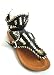 KCMODE Womens Black and Gold Aztec Toe Thong Sandals Shoes