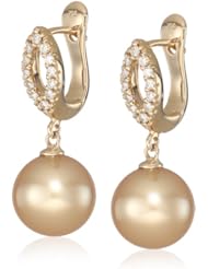 Baggins Yellow Gold with Diamonds and Golden South Sea Pearls Marquis Earrings