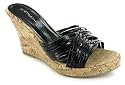 Platino "Sophia" Ladies Cork Effect Wedge Mule Sandal Shoes - Black