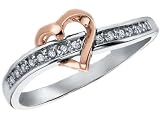 Diamond Heart Promise Ring in White and Pink Gold