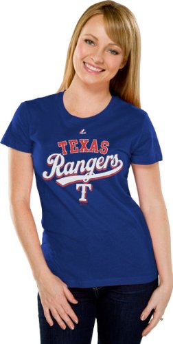 Majestic Texas Rangers Women's The Essentials T-Shirt - Royal Blue (Small)
