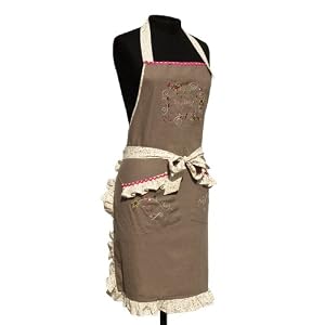 Natural Life Linen 33-1 2 by 29-1 2-Inch Apron with Ruffle, Be Happy, Brown by Natural Life