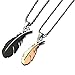 COOLSTEELANDBEYOND A Pair Leaf Pendant Necklace for Lovers for Couples Stainless Steel Black Rose Gold Tow-tone