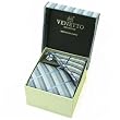 Designer Woven Shiny Stripe pattern Neck Tie Cufflink Handkerchief Gift Set Blue with Slate and Gray Hanky Necktie Cuff link with Gift Box.