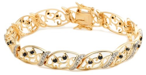Yellow Gold Overlay Sterling Silver Sapphire Vine Bracelet w/ diamond Accent, 7.25''