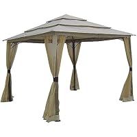 DC America LQGO19323MBR-BB 10-Foot by 10-Foot Three Tier Gazebo with Insect Screen, Dark Bronze, with Beige Polyester Top