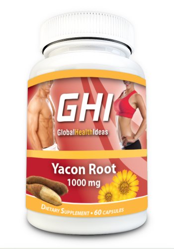 GHI Yacon Root Extract Pills 1000mg * 100% Organic Pure Yacon Root * Weight Loss * Natural Low-gylcemic Superfood with FOS Prebiotics and Antioxidants * Boost Metabolism * Healthy Digestion & Regularity * High Fiber * Gluten Free, Yacon Syrup Extract 60 Veggie Capsules , Natural and Safe Prebiotic and Probiotic Natural Weight Loss