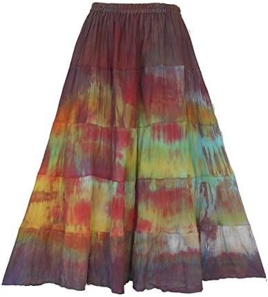 Bonya Women's Boho / Hippie Tie Dyed Long Tiered Skirt - (Color1)