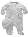 Velour Footed Sleeper & Hat Set by Creme De La Creme - Blue - 6 Mths
