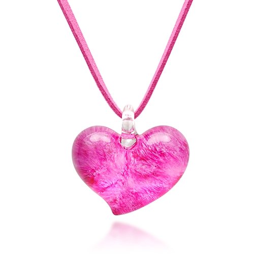 Hand Blown Venetian Murano Glass Heart Shaped Pendant Necklace, 18-20 inches