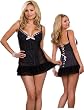 Plus Size Pinstripe Babydoll Lingerie Set - Sexy Sheer Black Baby Doll and Thong