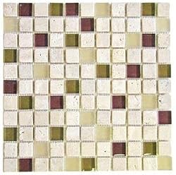 Stone Travertine and Glass Mosaic River Rouge
