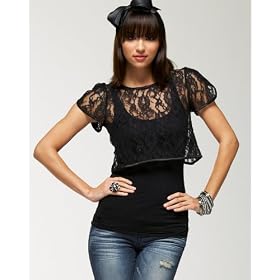 bebe Scalloped Lacey Crop Top