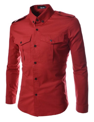 TheLees Men's Slim Fit Strap Big Pocket Shirt