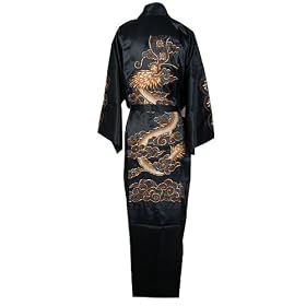 Dragon Bathrobe Robe Sleepwear Black One Size