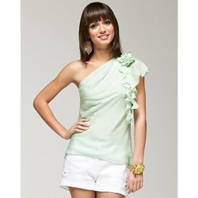 bebe Silk Flutter One Shoulder Top