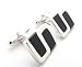 S-Design Black Onyx Cuff Links Rhodium Plated Sterling Silver Cufflinks
