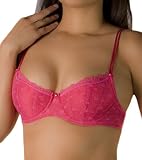Jezebel Women's Bow Boudoir Demi Pushup Bra #12054,Pink Sizzle,34A