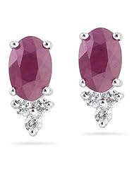 0.10 Cts Diamond & 1.42 Cts Ruby Earrings in 18K White Gold