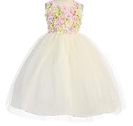 Girls Sleeveless Tea Length Tulle Spring Summer  Dress With a Sash 