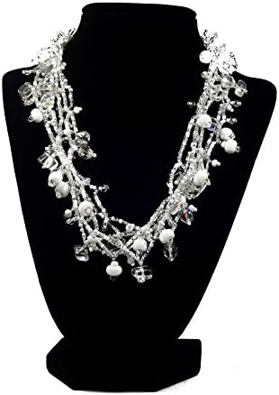 Handmade Guatemalan Glass Beaded Multistrand Collar Necklace with Magnetic Clasp - Made in Guatemala with Czech Glass Beads (Chunky White)