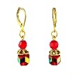 Earrings - E262 - Antique Gold Plated Octagonal Beads ~ Siam Red